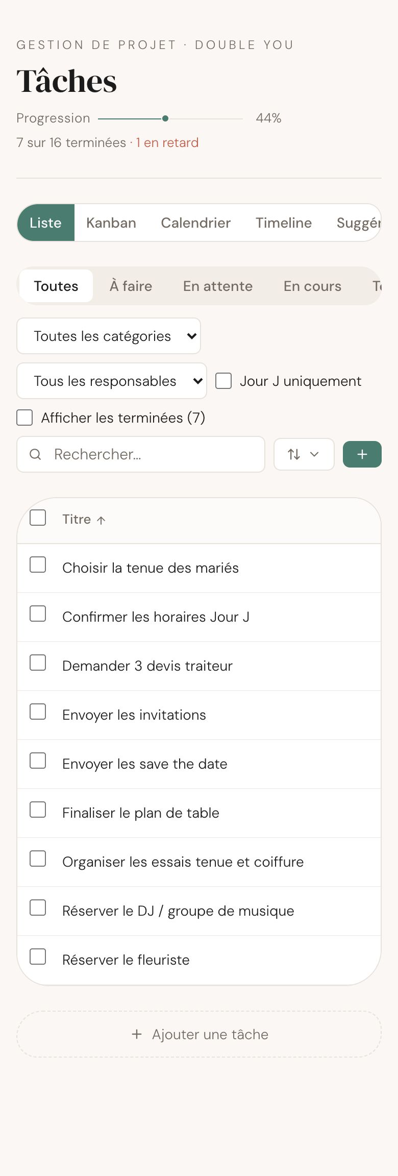 Checklist sur téléphone